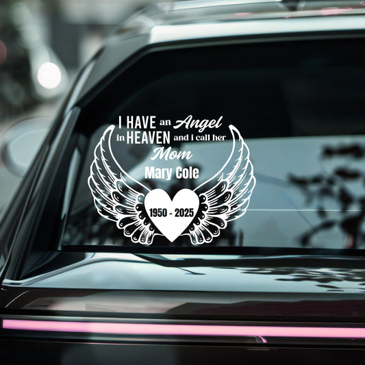 Personalized Memorial Car Decal | Angel Wings Mom Design | Multiple Colors - Nostalgi Factory