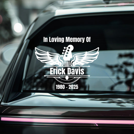 Personalized Memorial Guitar Wings Vinyl Decal | Loving Memory Car Sticker | Available in 5 Colors - Nostalgi Factory