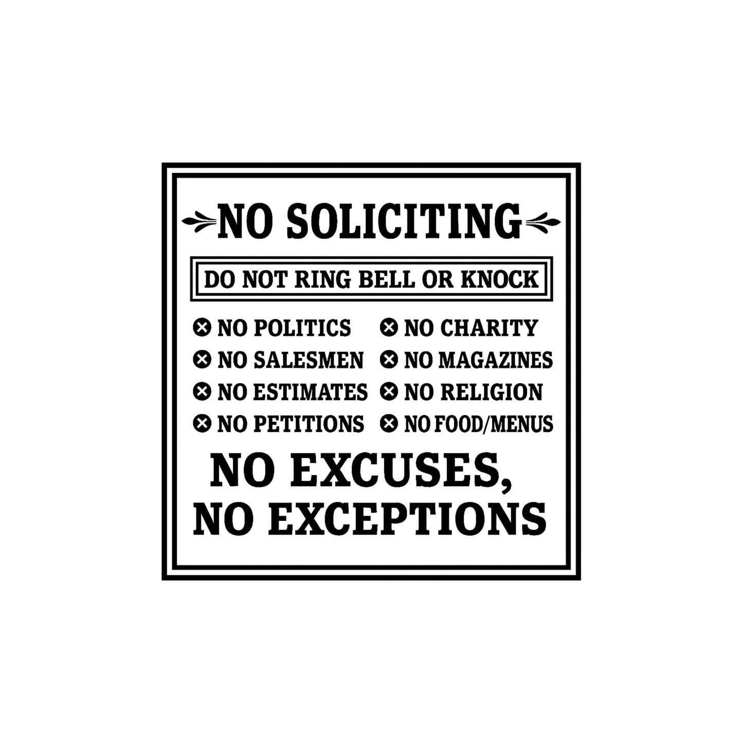 No Soliciting Vinyl Decal for Front Door | 8 Color Options | Do Not Ring Bell or Knock | Made in USA - Nostalgi Factory