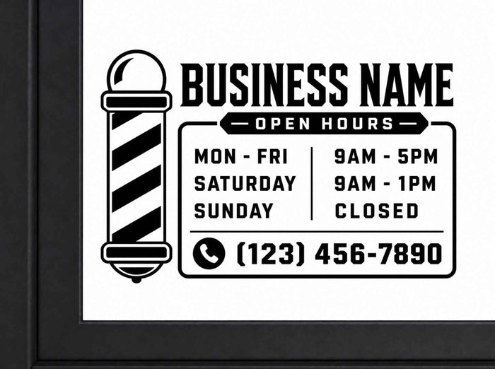Barbershop Business Hours Decal – Custom Vinyl Window Decal