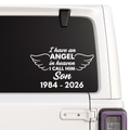 Son Memorial decal with text on a car window, featuring wings.
