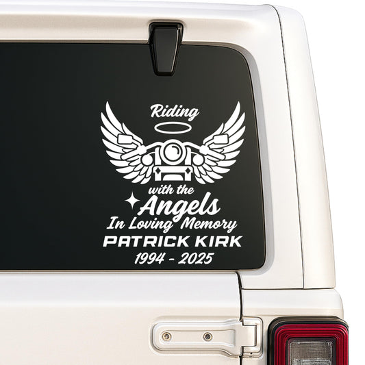 Memorial Motorcycle Wings | Vinyl Car Decal Sticker | Riding with Angels Design| Multiple Colors Available - Nostalgi Factory