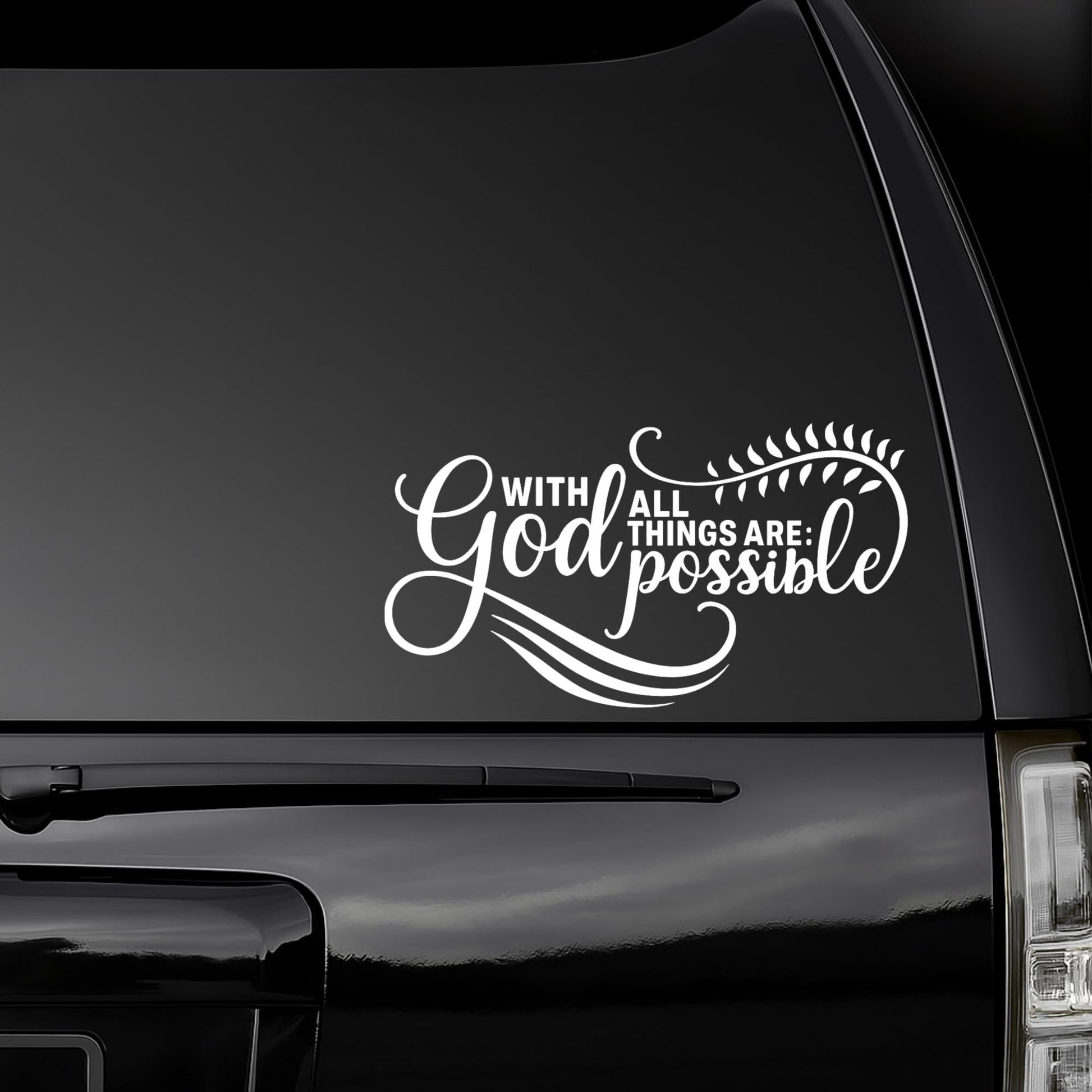Religious Car Decal | With God All Things Are Possible | Vinyl Window Sticker | 9 Colors Available | Great for Laptop, Mug, Book or Wall - Nostalgi Factory