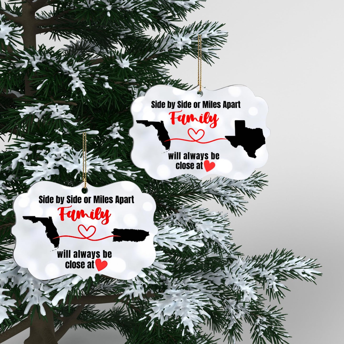 Personalized Christmas Ornament for Distant Friends and Family | Custom Ornament for Those Miles Apart | Close at Heart | Any Two States | Sentimental Gift - Nostalgi Factory