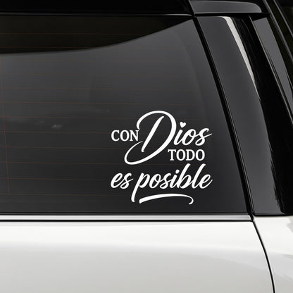 Spanish Inspirational Car Decal | Con Dios Todo Es Posible | Vinyl Sticker | Multiple Colors Available | Faith Decal - Nostalgi Factory