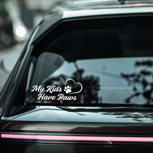 My Kids Have Paws Car Decal Sticker | Pet Lover Design with Heart and Paw Print | Available in 9 Colors - Nostalgi Factory