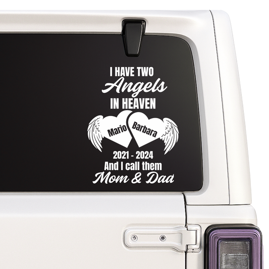 Memorial Vinyl Decal | Two Angels in Heaven Mom & Dad Design | Waterproof | Customizable | Color Options Nostalgi Factory