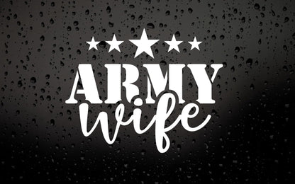 Army Wife Vinyl Car Decal with Stars | Military Support Sticker | Multiple Colors Available - Nostalgi Factory