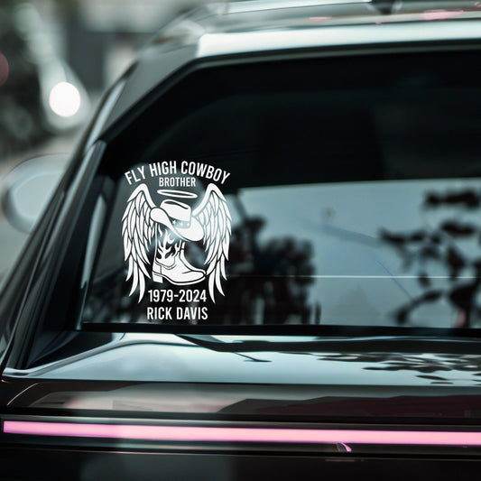 Fly High Cowboy Relative Custom Memorial Car Decal Design | Permanent Vinyl | Available in 5 Colors