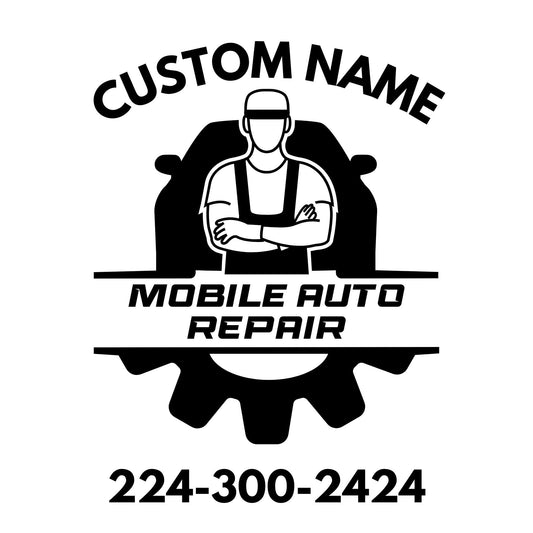 Mobile Auto Repair Vinyl Decal | Custom Name and Phone Number | Business Logo Sticker | 5 Colors Available | Professional Vehicle Graphics - Nostalgi Factory