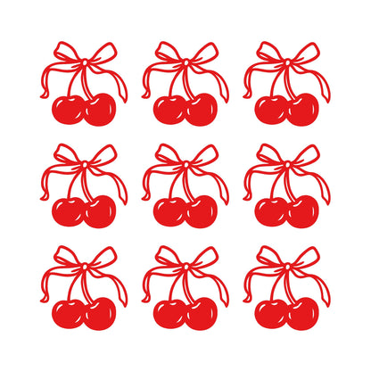 Set of 9 Girly Cherry Bow Decal | Cherries Vinyl Decal | Cute Car Tumblers Books, Gift, Notebook Decal | Coquette Bow Sticker Dedal | Various Sizes Available - Nostalgi Factory