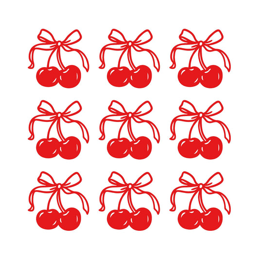 Set of 9 Girly Cherry Bow Decal | Cherries Vinyl Decal | Cute Car Tumblers Books, Gift, Notebook Decal | Coquette Bow Sticker Dedal | Various Sizes Available - Nostalgi Factory