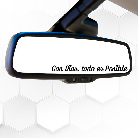 Con Dios Todo es Posible | Spanish Quote | Vinyl Car Rearview Mirror Decal | Religious Inspirational Sticker | Various Colors Available - Nostalgi Factory