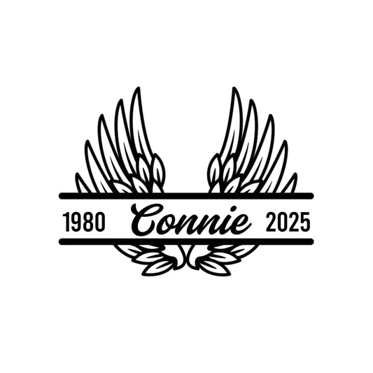 Angel Wing Name Decal | Personalized Memorial Decals for Memory Boxes | Cars | Mirrors | Vases | Lanterns | Tumblers | Water Bottles | Laptops | Design 3