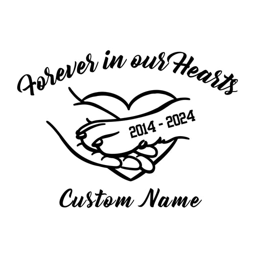 Custom Memorial Dog Car Decal | Forever in Our Hearts | Personalized Vinyl Sticker | 9 Color Options - Nostalgi Factory