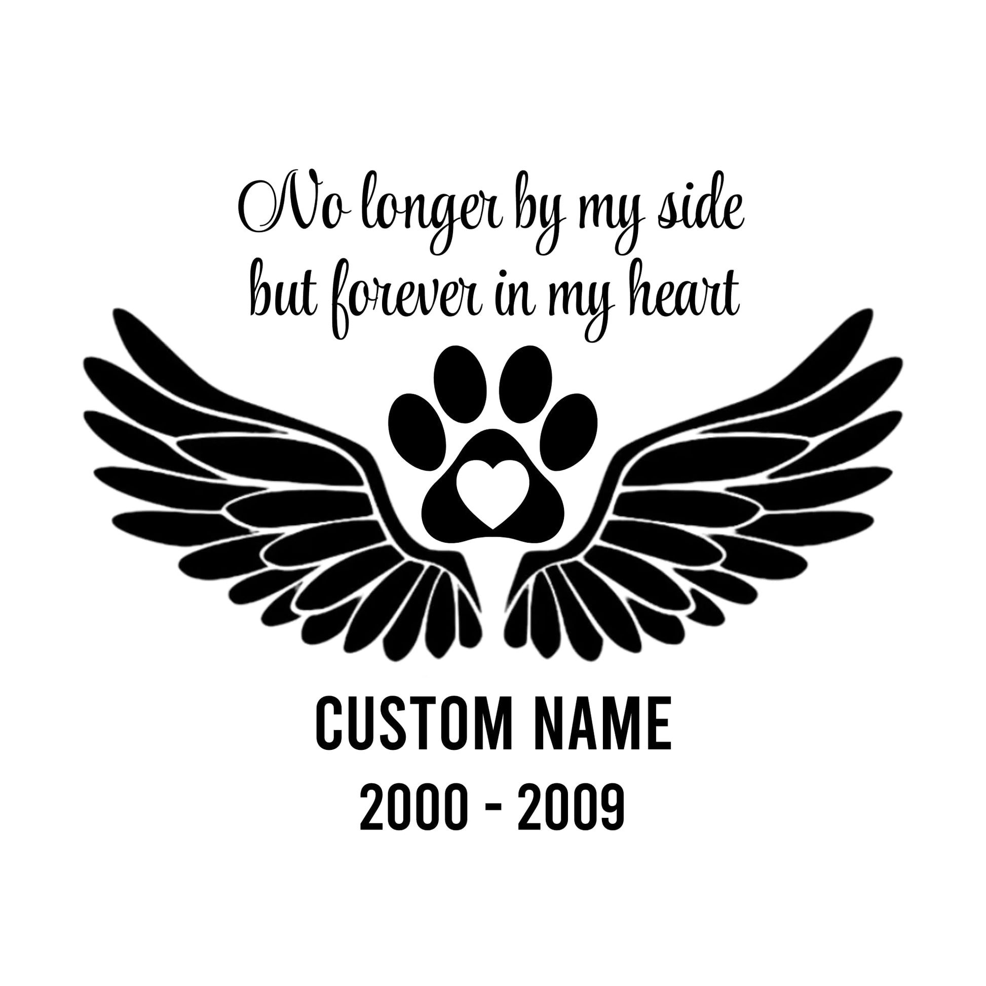 Pet Memorial Car Decal | Wings and Paw Print Design | Customizable Name and Date | Permanent Vinyl Sticker | 5 Color Options - Nostalgi Factory