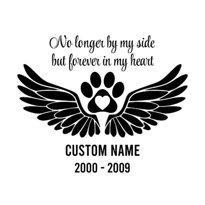 Pet Memorial Car Decal | Wings and Paw Print Design | Customizable Name and Date | Permanent Vinyl Sticker | 5 Color Options - Nostalgi Factory