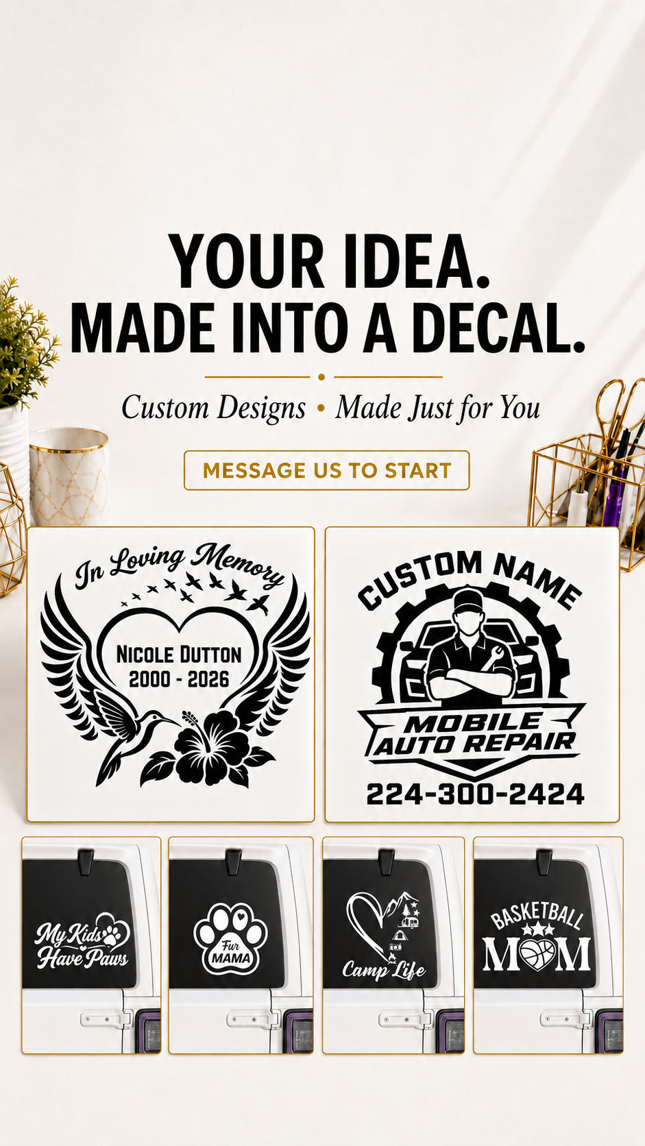Create Their Memorial -  Custom Vinyl Decal Designed From Their Story