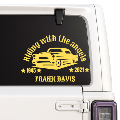 Custom Classic Car Memorial Decal | Riding with the Angels | Vinyl Sticker with Color Option Nostalgi Factory