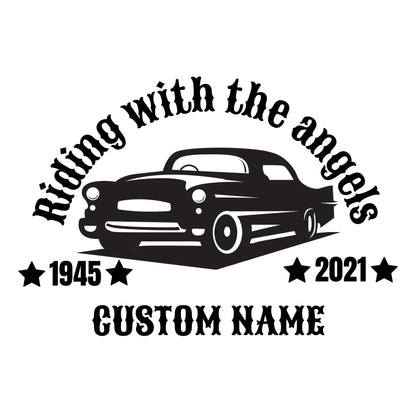Custom Classic Car Memorial Decal | Riding with the Angels | Vinyl Sticker with Color Option - Nostalgi Factory