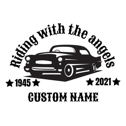 Custom Classic Car Memorial Decal | Riding with the Angels | Vinyl Sticker with Color Option - Nostalgi Factory