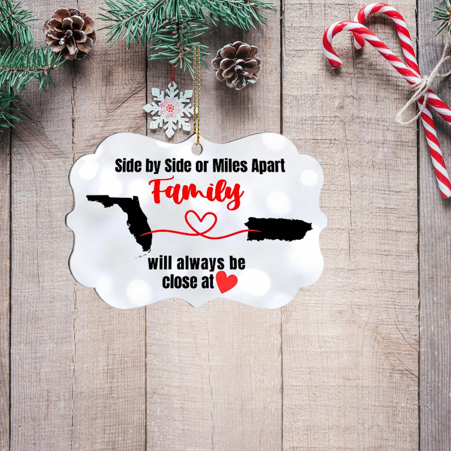Personalized Christmas Ornament for Distant Friends and Family | Custom Ornament for Those Miles Apart | Close at Heart | Any Two States | Sentimental Gift - Nostalgi Factory