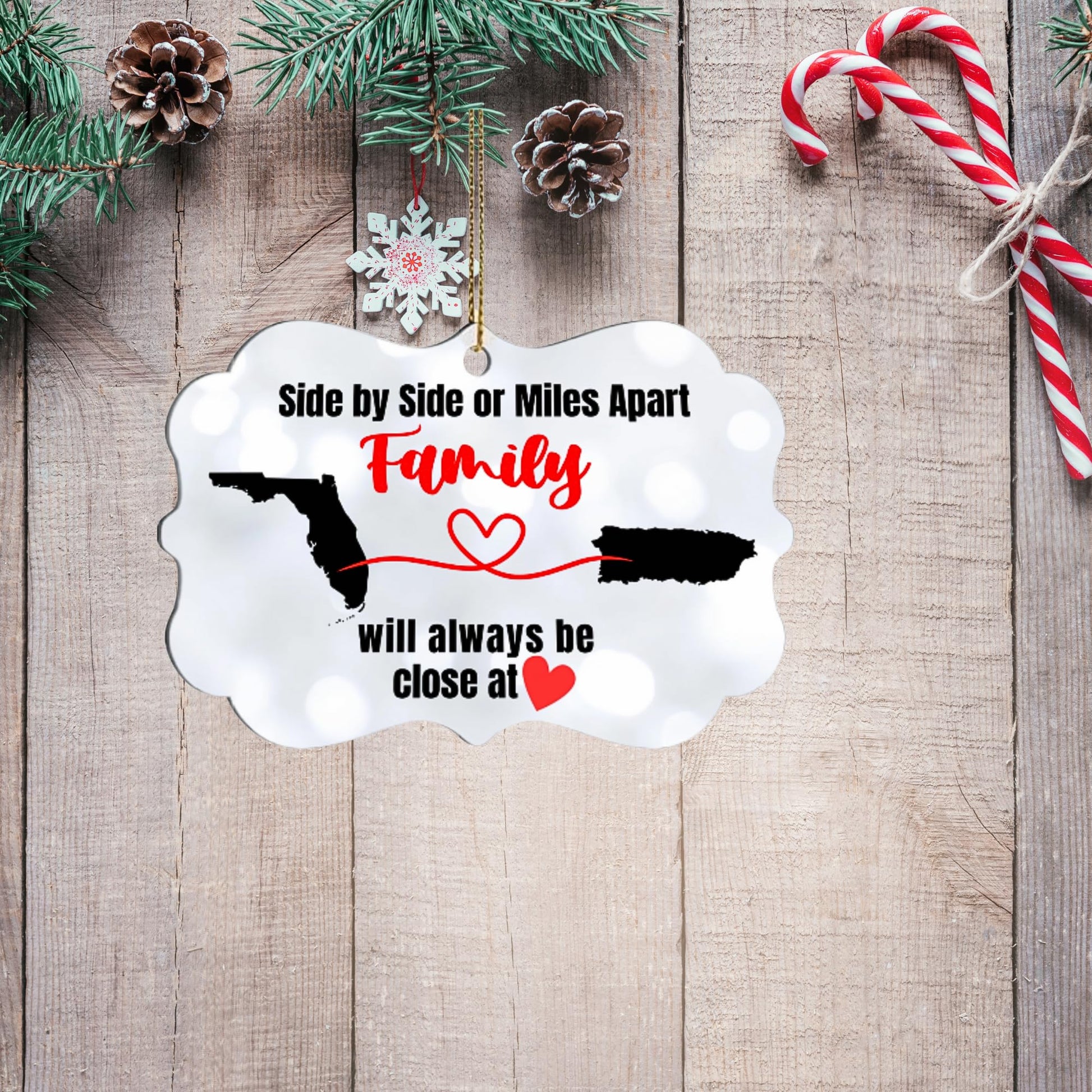 Personalized Christmas Ornament for Distant Friends and Family | Custom Ornament for Those Miles Apart | Close at Heart | Any Two States | Sentimental Gift - Nostalgi Factory