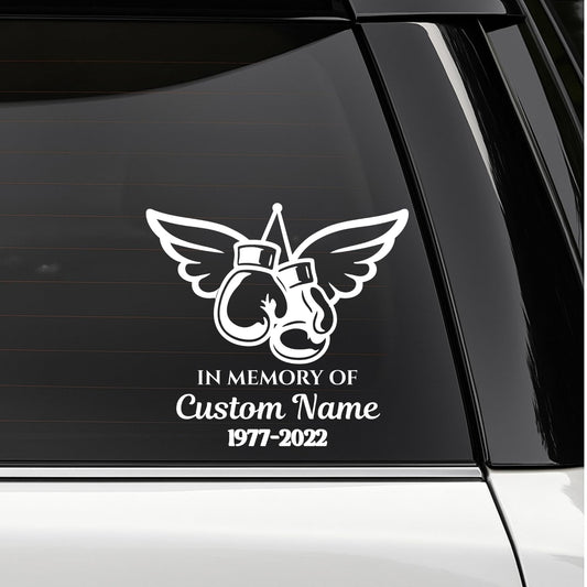 Memorial Boxing Gloves Car Decal | Custom In Memory Vinyl Sticker | Available in 5 Colors - Nostalgi Factory