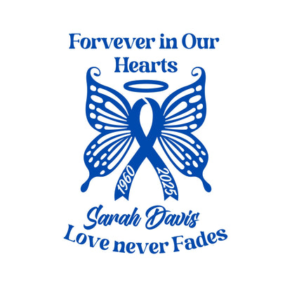 Personalized Ribbon Memorial & Butterfly Car Decal | Forever in Our Hearts | Customizable Name and Dates | Love Never Fades - Nostalgi Factory