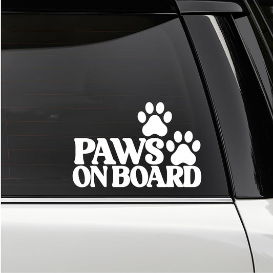 Paws On Board Car Decal | Vinyl Pet Sticker | Multiple Colors Available | Dog Cat Vehicle Window Decoration - Nostalgi Factory