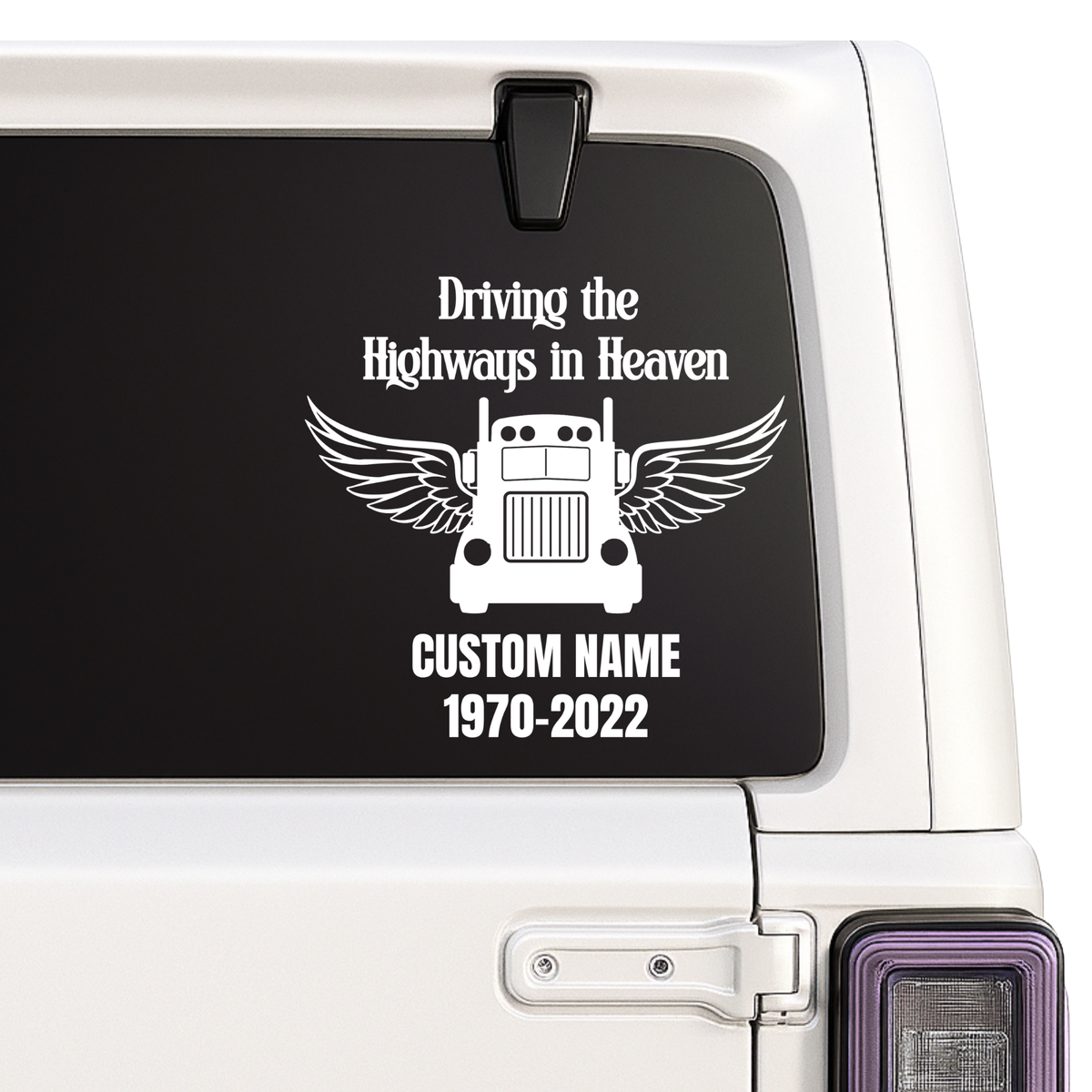 Trucker Memorial Decal - Driving the Highways in Heaven - Custom Name | Memorial Car Decal Nostalgi Factory