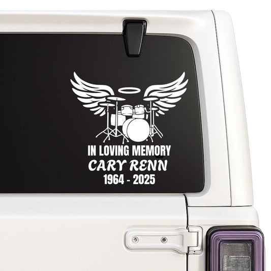 Drummer Loving Memory Memorial | Drum Set Angel Wings Car Decal | Customizable Memorial Vinyl Sticker | Multiple Colors Nostalgi Factory