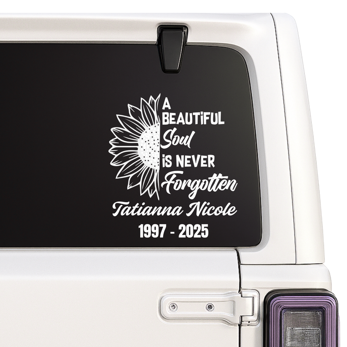 Memorial Sunflower Car Decal | Custom Name & Dates | Permanent Vinyl Sticker | 5 Colors Nostalgi Factory