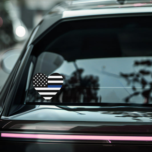Thin Blue Line Heart Flag Car Decal | American Flag Sticker | Waterproof Police Support Window Decal - Nostalgi Factory