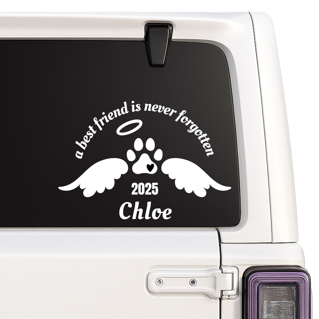 Personalized Pet Memorial Car Decal with Custom Name | Paw Print Design | Available in 10 Colors Nostalgi Factory