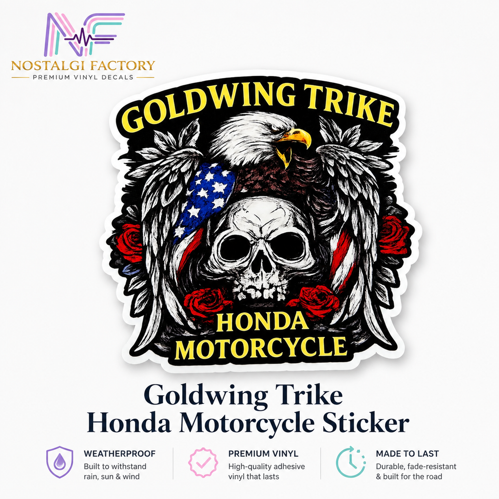 Goldwing Trike Motorcycle Sticker – Eagle Skull American Flag Weatherproof Vinyl Sticker