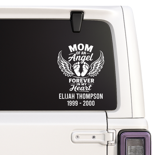Mom of an Angel Memorial Car Decal, Baby Footprints with Wings Vinyl Sticker Nostalgi Factory