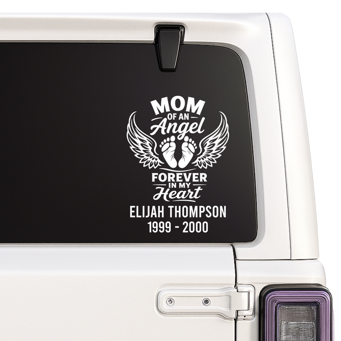 Mom of an Angel Memorial Car Decal, Baby Footprints with Wings Vinyl Sticker Nostalgi Factory