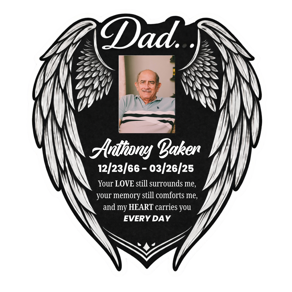 Personalized Dad Memorial Photo Sticker – Angel Wings Car Window Tribute