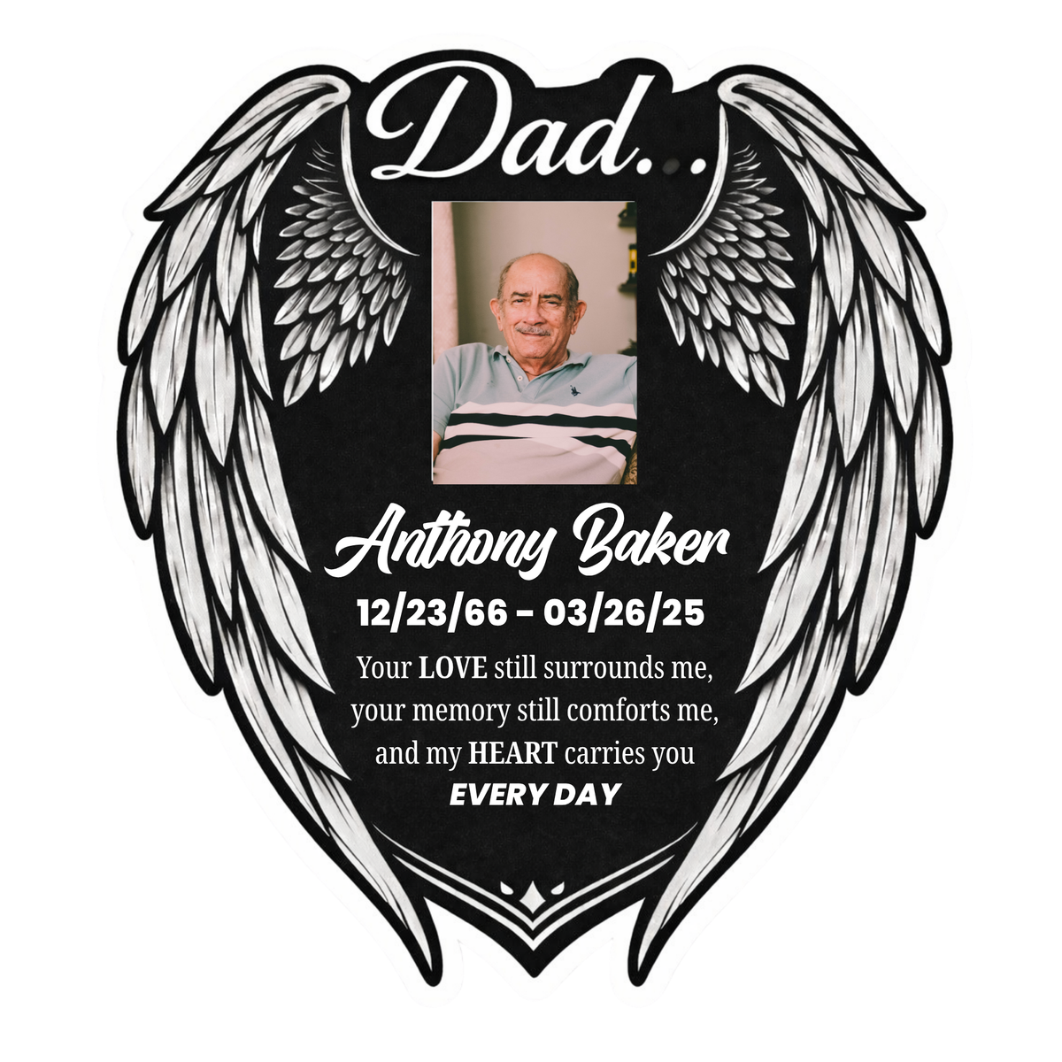 Personalized Dad Memorial Photo Sticker – Angel Wings Car Window Tribute