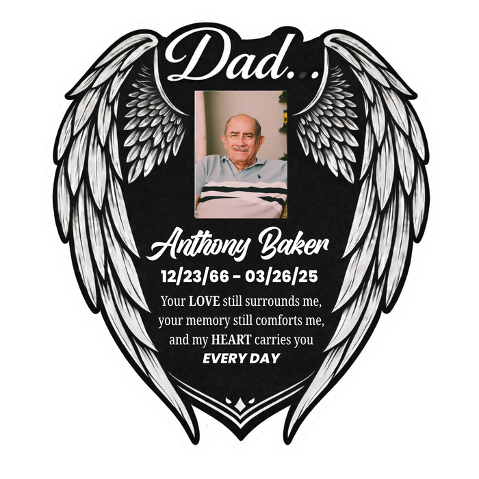 Personalized Dad Memorial Photo Sticker – Angel Wings Car Window Tribute