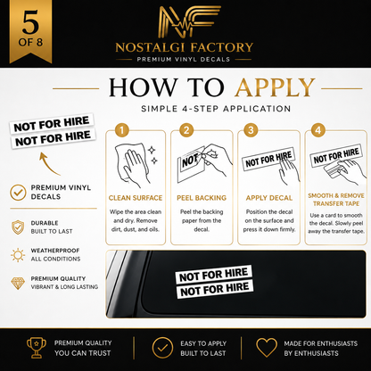 Not For Hire Vinyl Decals, 2x13 Inch Truck Window Sticker Set Nostalgi Factory