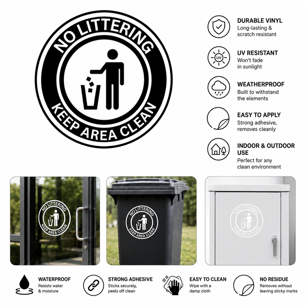 No Littering | Keep Area Clean | Vinyl Decal Nostalgi Factory