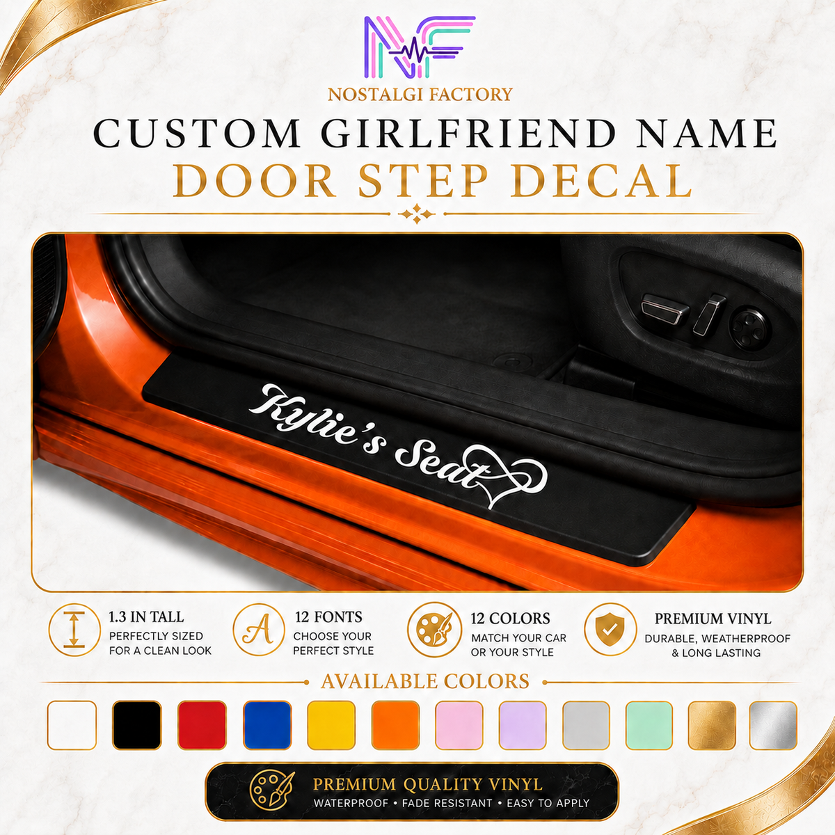 Girlfriend Name Car Vinyl Decal | Door Step Seat Sticker Gift