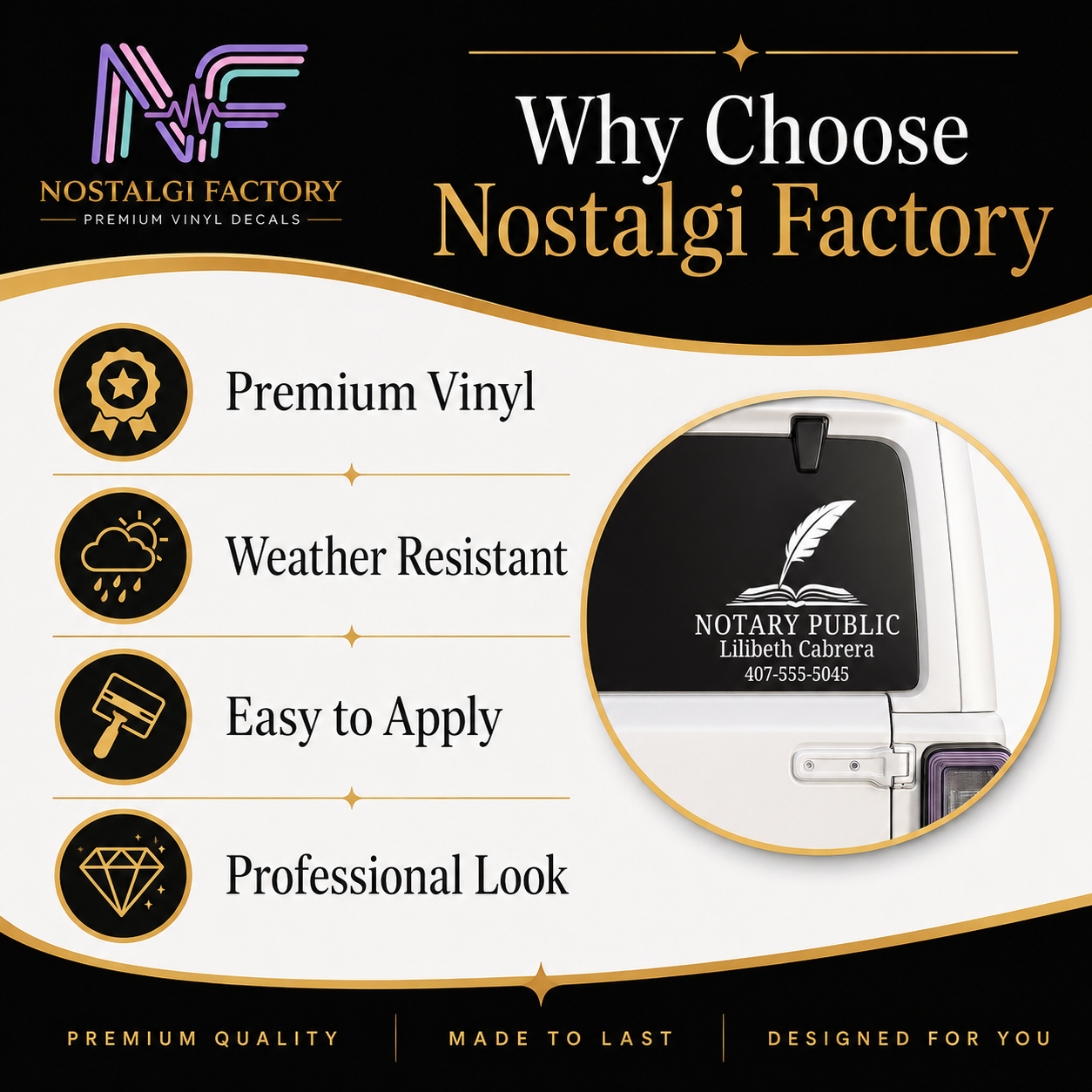 Custom Notary Public Vinyl Decal | Professional Book and Quill Logo Design | Great for Car | Laptops | Business Window | Advertising | Available in 5 Colors Generic