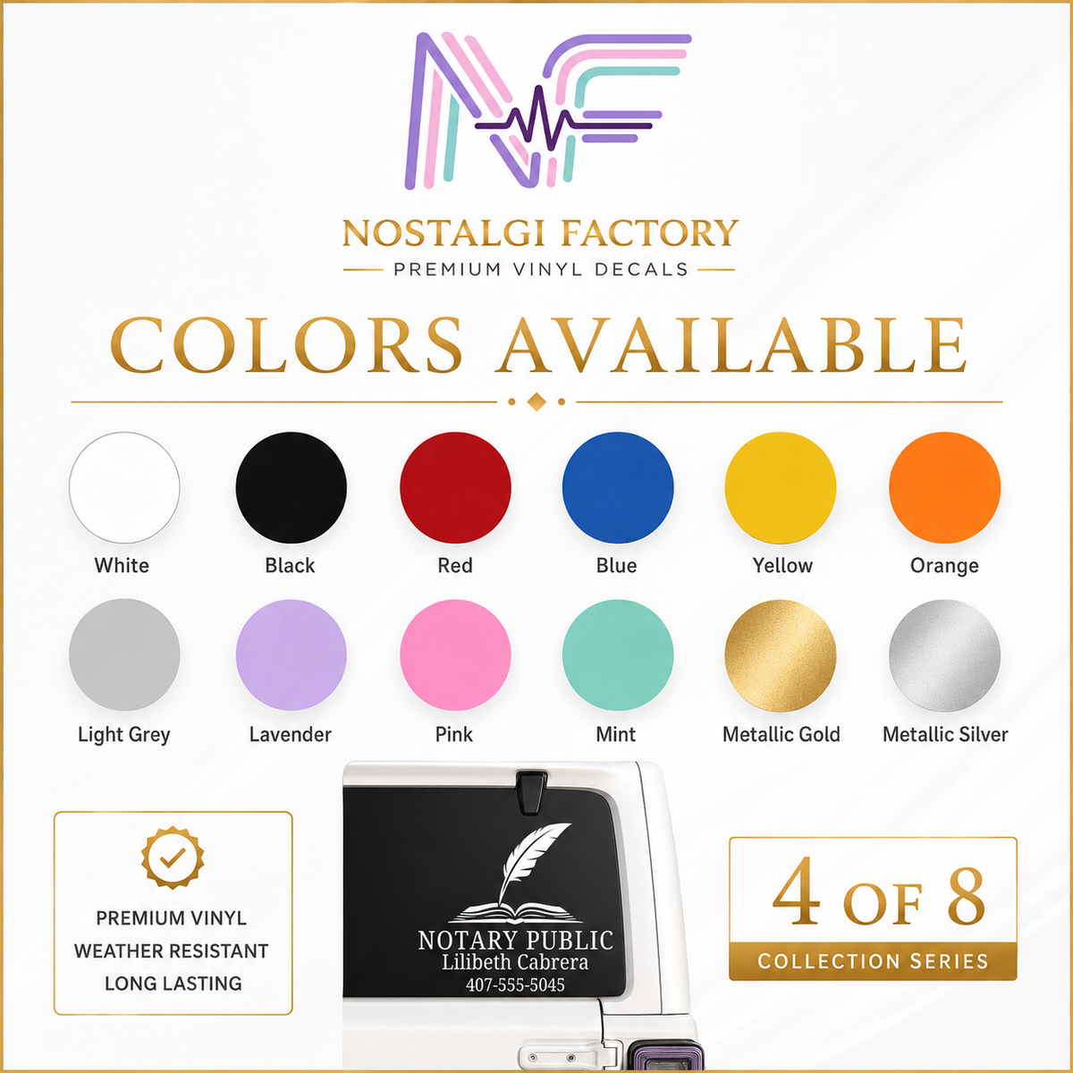 Custom Notary Public Vinyl Decal | Professional Book and Quill Logo Design | Great for Car | Laptops | Business Window | Advertising | Available in 5 Colors Generic