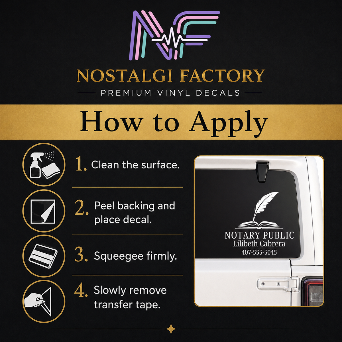 Custom Notary Public Vinyl Decal | Professional Book and Quill Logo Design | Great for Car | Laptops | Business Window | Advertising | Available in 5 Colors Generic