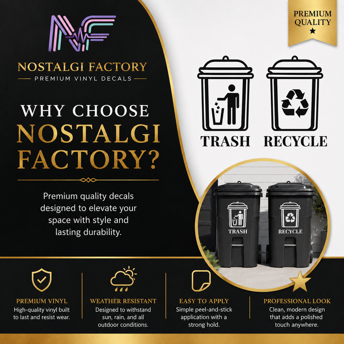 Trash & Recycle Bin Decal Stickers | Waste Management Labels | 5 Colors Available Nostalgi Factory