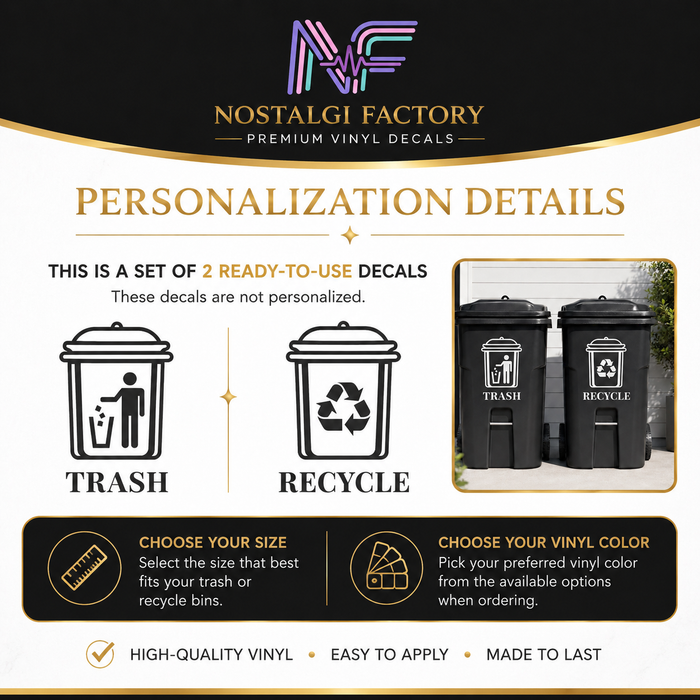 Trash & Recycle Bin Decal Stickers | Waste Management Labels | 5 Colors Available Nostalgi Factory