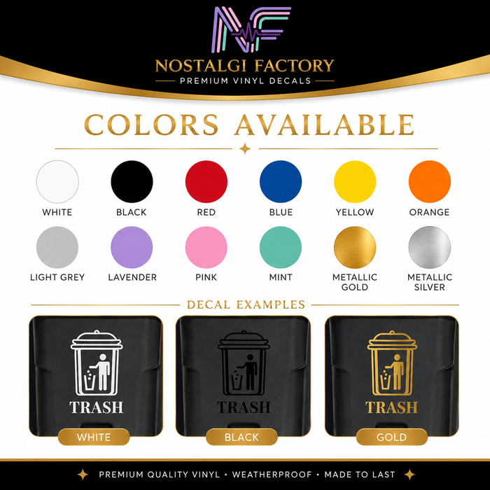 Trash & Recycle Bin Decal Stickers | Waste Management Labels | 5 Colors Available Nostalgi Factory